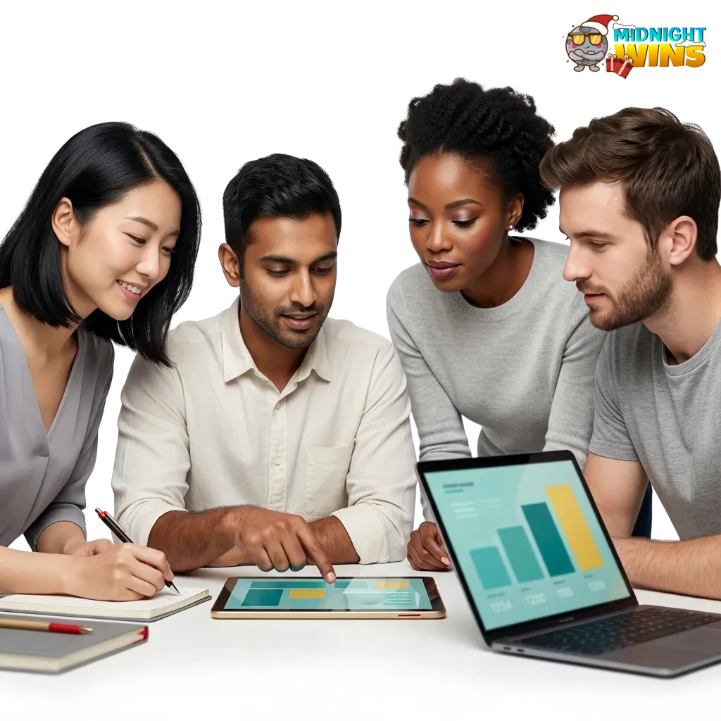 Midnight Wins online casino and sportsbook interface showing bonuses and mobile apps for UK players