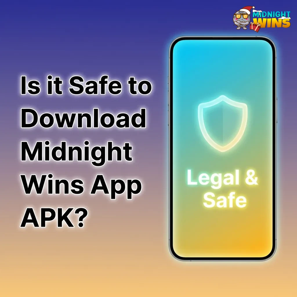 Illustration of Midnight Wins gambling app APK with security icons, SSL lock, and encrypted data symbols on a smartphone