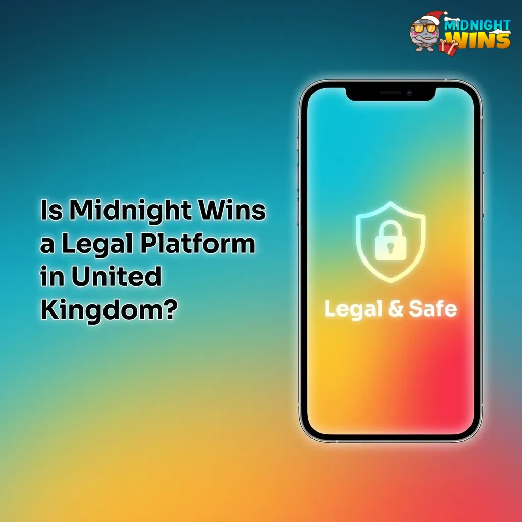 Graphic asking if Midnight Wins is legal in the UK, highlighting its licensed, secure and responsible gambling features