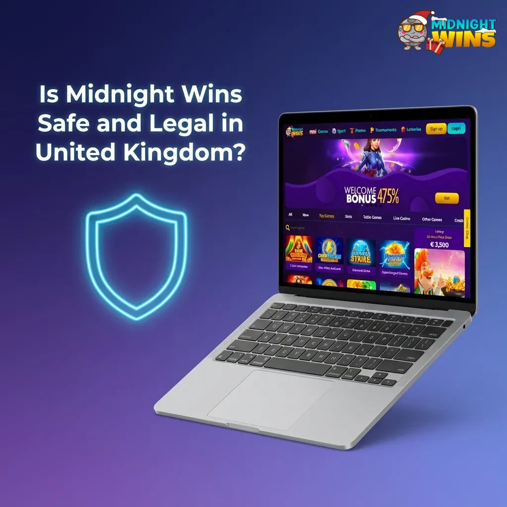 Banner asking if Midnight Wins is safe and legal for UK players, highlighting licensing, security, and responsible gaming.