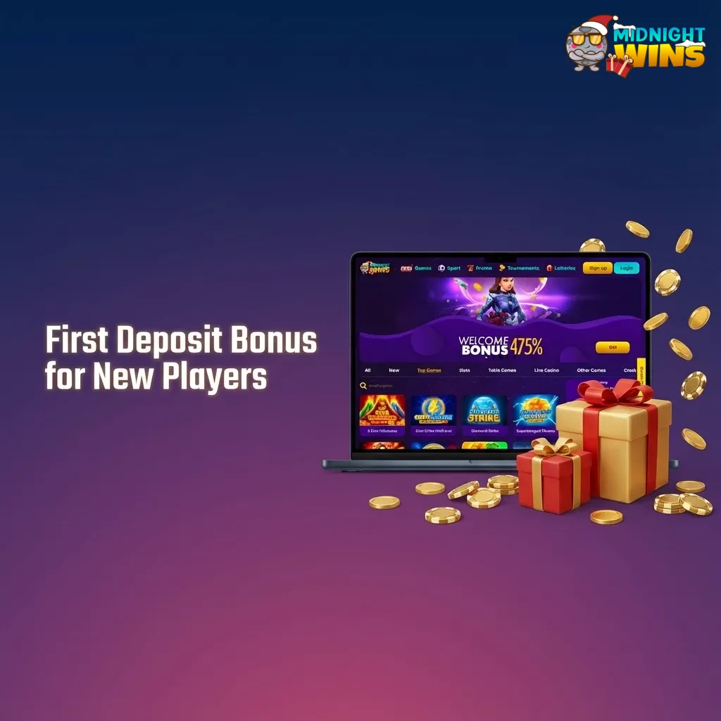 First deposit bonus tiers on Midnight Wins: 200%, 150%, 125% with x40 wagering, for casino and selected sports bets