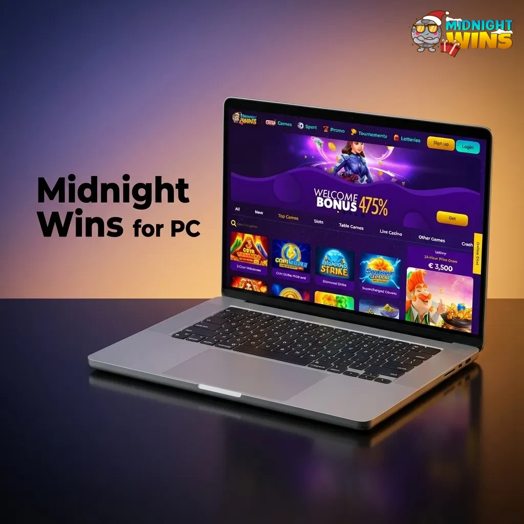 Person using Midnight Wins casino website on a desktop PC with multiple game tables on screen
