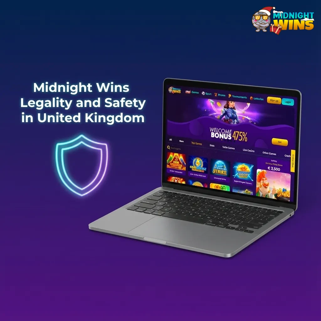 Midnight Wins online casino homepage highlighting encryption, Curacao licence, and UK-style responsible gaming tools