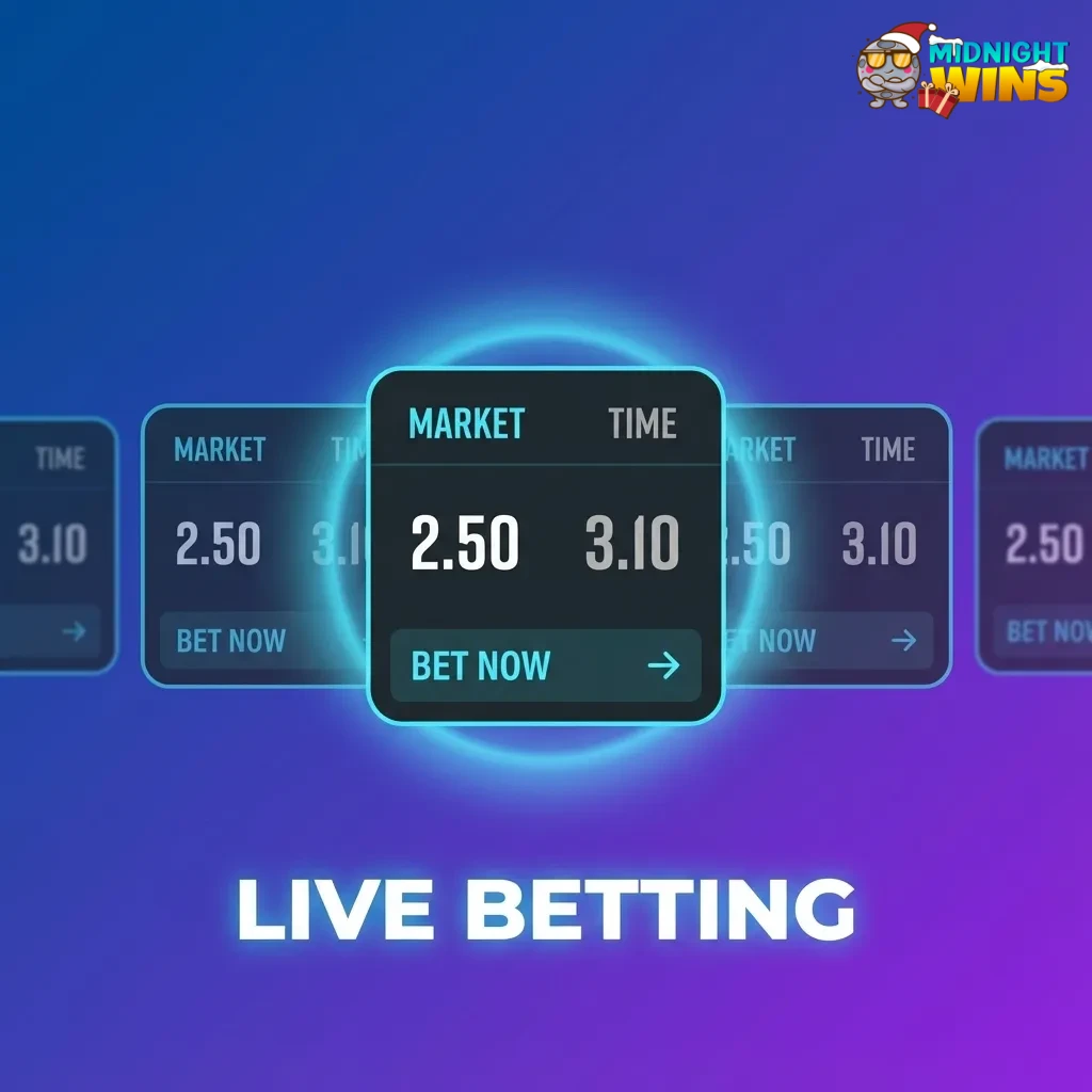 Sports fans using Midnight Wins live betting on multiple events with real-time odds and in-play cashout options