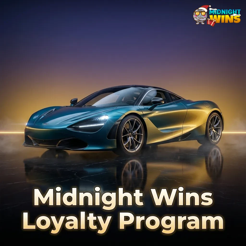 Midnight Wins Loyalty Program infographic showing tier levels, points earned from casino and sports bets, and rewards unlocked