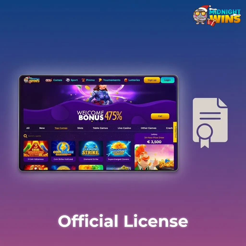 Official license badge showing Midnight Wins’ 2021 Curaçao gaming authorization for UK online betting and casino players