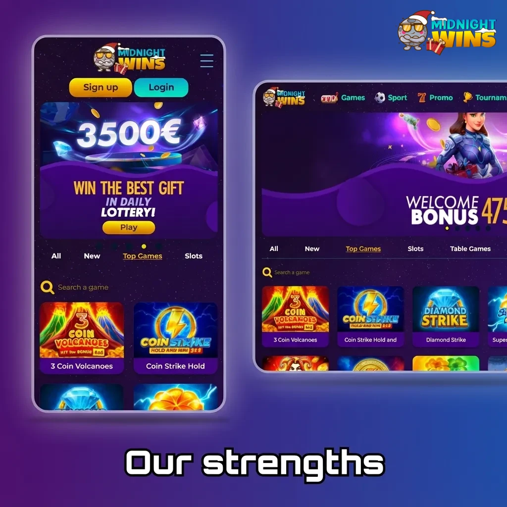 Infographic titled “Our strengths” highlighting UK-focused betting, live odds, crypto payments, and mobile-first casino experience