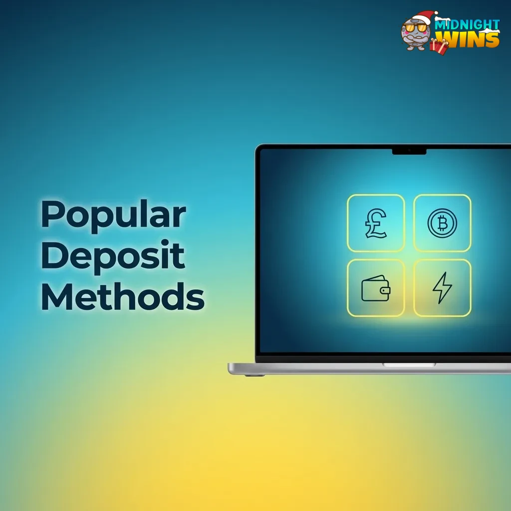 Icons of Visa, Mastercard cards and USDT coin illustrating Midnight Wins deposit options in the UK