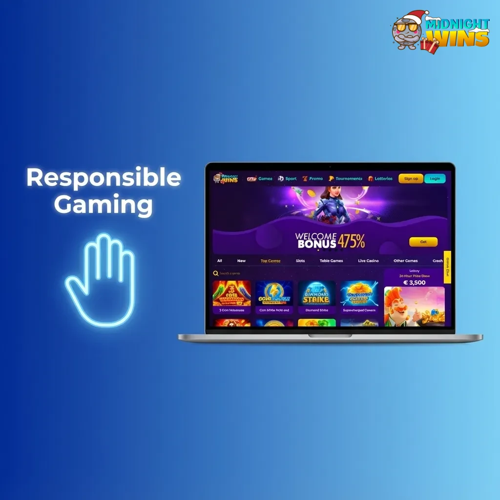 Illustration of responsible online gaming, showing tools for limits, timers, and cooling-off to keep betting safe and controlled