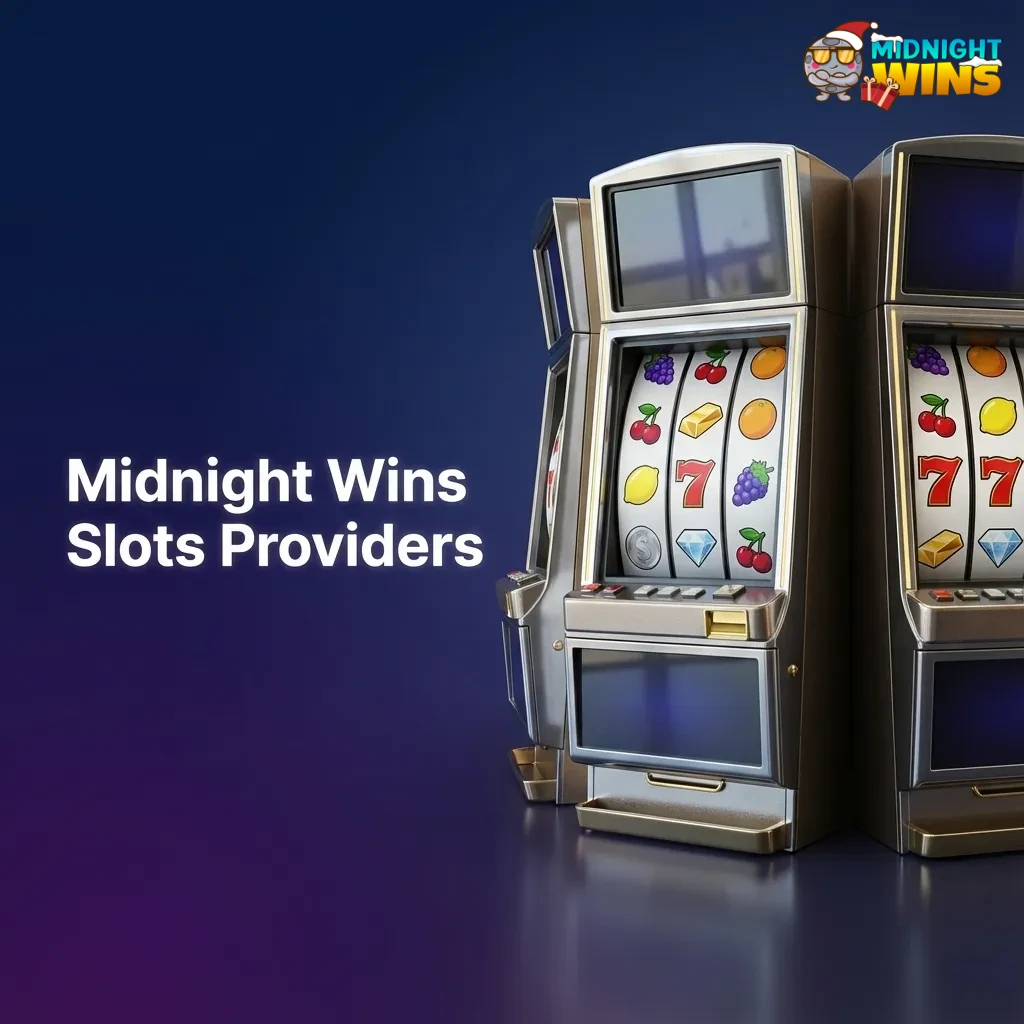 Midnight Wins casino lobby showing logos of major slot providers and game counts from NetEnt, Play’n GO, and more.