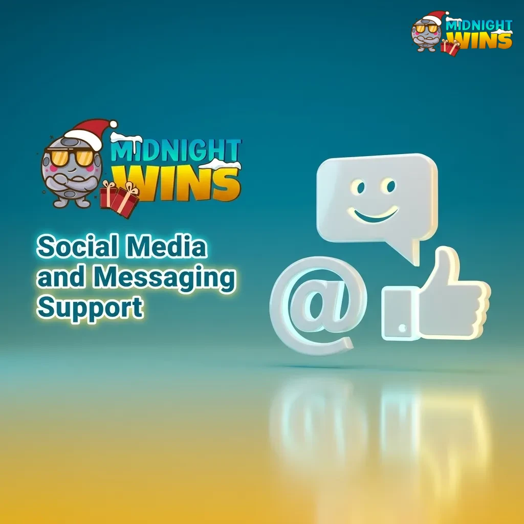 Illustration of social media and messaging icons with guidance text for contacting Midnight Wins UK customer support