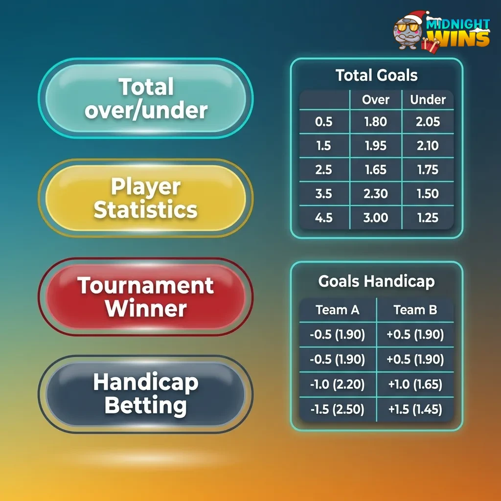 Infographic for Midnight Wins showing single, system, and express bet types with brief explanations of risk and payouts