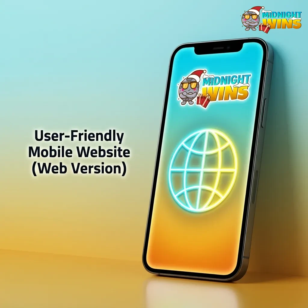 Smartphone showing the Midnight Wins mobile casino website with games and navigation tabs open in a web browser