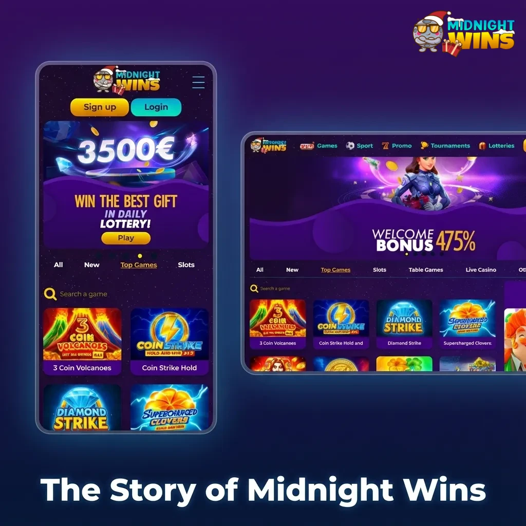 Graphic titled “The Story of Midnight Wins” describing the UK betting brand’s history, licence, values and fair-play promotions