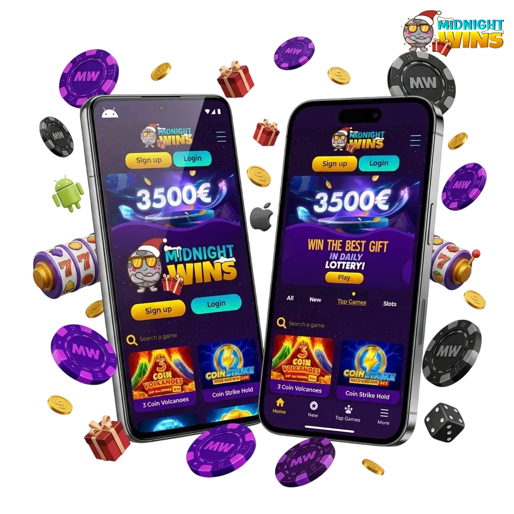 Midnight Wins app download for Android and iOS with welcome tiers up to 200% and 18+ UK cash play
