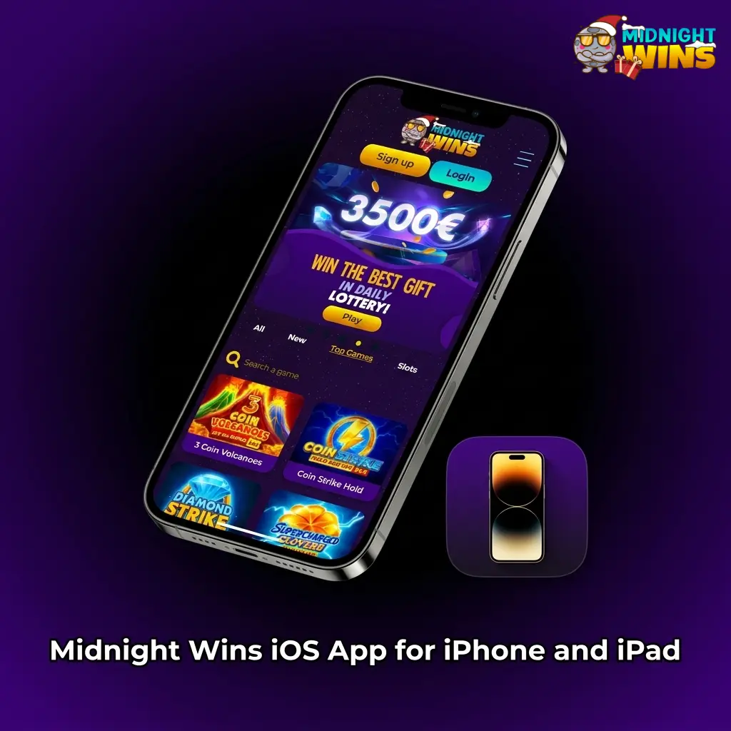 Midnight Wins iOS app on iPhone and iPad with sports, casino, bonuses, deposits and account tools