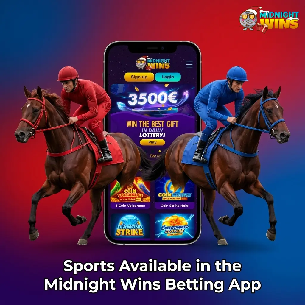 Sports available in the Midnight Wins betting app, including football, horse racing, tennis, cricket and eSports