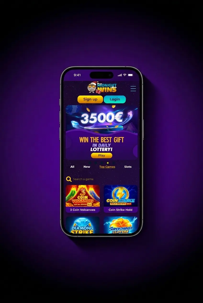 Midnight Wins app cashier screen for submitting a withdrawal request with verification and payout details